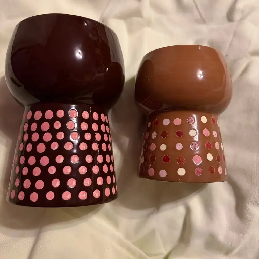 Set of 2 Opalhouse Stoneware Face Planters – Boho Polka Dot Head Vases